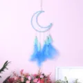 Blue moon dream catcher hanging decoration with tassels and feathers for bedroom room decor. - 9334