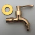 Zinc alloy garden water faucet with round decorative flange, wall mounted metal detail. - Golden Flowy Style