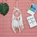 Handcrafted white lace feather dream catcher wall hanging decor for bedroom girlish gift style - 0177 / White