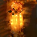 Acchiappasogni fatto a mano con luci LED, piume e fiori per una decorazione murale romantica. - Cuore di ragazza pianta amore di cristallo con luci stringa