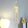 Handmade crochet moon dream catcher with LED lights, bohemian wall hanging decor for room. - 7213I With Light