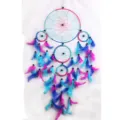 Acchiappasogni bohémien fatto a mano con piume blu e rosa per decorazione camera. - Stile 6090
