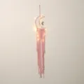 Pink macrame moon dream catcher wall hanging with LED lights for home decor bedroom gift. - 7213J with Lights