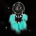Mint green LED dream catcher hanging ornament with moon charm and feathers for home decor. - 0098ECD Green