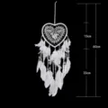 White heart shaped lace dream catcher with feathers and beads for wall room decor. - 0077A White - Without Light