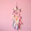 Acchiappasogni unicorno da parete con piume nastri fiori e luci LED per decorazione stanza - Stile Luce Colorata(0218CD)