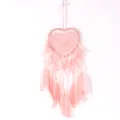 Pink heart dream catcher with feathers cute bedroom wall hanging decor cute aesthetic ornament - 0185 Soft Pink Without Light