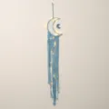 Blue cotton macrame dream catcher with LED lights and moon pendant for room decor. - 7213R With Light