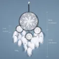 Acchiappasogni boho fatto a mano all'uncinetto bianco nero decorazione da parete 28cm - Quattro Anelli in Peluche (9202)