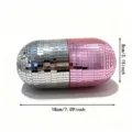 Disco Spiegel Glas Pille Aufbewahrungsbox kreative Kapsel Behälter Stifthalter Organizer - Rosa + Silber