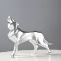 Moderne geometrische Wolf Harz Skulptur Ornament Heimtier Deko Tisch Display 22cm - Harz Wolf / Silber