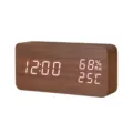 LED wooden digital alarm clock with temperature and humidity display, elegant dark brown wood finish. - Standard Type / Brown