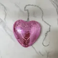 Pink heart disco ball mirror hanging decoration with silver chain for party room decor. - Chain Heart Pendant / 15x15x5cm / Pink