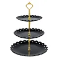 Support de Gâteau Noir à 3 Niveaux Plateau de Fruits avec Poignée Dorée pour Fête - Petite taille (15-22 cm) / Noir (tige de couronne)