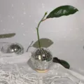 Mirror Disco Ball Cherry Ornament Silver Glass Creative Desktop Decoration with Stem and Base - Single Pom Pom / Diameter 10cm / Silver