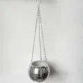 Mirror disco ball hanging planter with silver metal chain and hook for indoor plants decor. - 20cm Rimless / Rose Gold Flower Pots