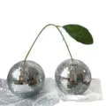 Disco ball cherry ornament mirrored silver desktop home decor party photography props aesthetic - Double Pom Pom / Diameter 10cm / Silver