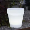 Outdoor waterproof LED solar glowing flower pot detail, perfect for garden lawn decoration. - Round / White