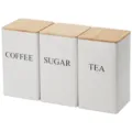 Weißes Metall Tee Kaffee Zucker Vorratsdosen Set mit Bambusdeckel für Küchenorganisation. - 3-Teiliges Set (Verpackt) / Weiß
