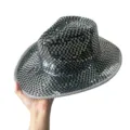 Glitzernder Disco Kugel Cowboyhut mit spiegelnden Mosaikfliesen fuer Party Events. - Schwarz Weiß