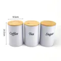 3er Set weiße Vorratsdosen aus Metall mit Bambusdeckel für Kaffee, Tee und Zucker - Rundes weißes 3-teiliges Set