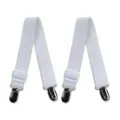 Verstellbare weiße elastische Bettlaken-Spanner mit sicheren Metallclips und Schnalle - 2 Clips (2 Stk./Packung) / Weiß