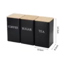 Schwarze Metall Vorratsdosen Set für Kaffee Tee Zucker mit Holzdeckel, 14.3x8.5cm Küchen Organizer. - Quadratisches schwarzes 3-teiliges Set