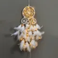 Acchiappasogni bianco a cinque anelli con luci LED calde e piume per decorazione. - 1046CD con luci / Bianco
