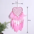 Attrape-rêves cœur rose décoration murale artisanale plumes mariage ornement 17x45cm - Rose sans Lumière (0077B) / 45cm / Rose