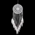 Acchiappasogni da parete artigianale con piume bianche per decorazioni casa e carillon bohémien. - 20x80cm / 9518B Piuma Bianca / 25cm / Bianco
