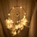 Acchiappasogni LED con piume bianche decorazione murale da appendere camera regalo chic - Acchiappasogni Bianco con Luci / 6960 Bianco con luci a cordα / Bianco