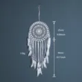 Handmade white dream catcher wall hanging with natural feathers and blue beads for home decor. - 9518A White Blue Beads