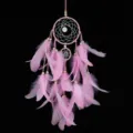 Attrape-rêves rose mural suspendu avec plumes et perles pour décoration chambre cadeau idéal - 7033C rose sans lumière / Rose