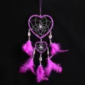 Lila Herz Traumfaenger mit rosa Federn Muscheln und Perlen Wandbehang fuer Zimmer Deko - Lila