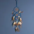 Blauer Traumfaenger mit drei Ringen Federn ethnischer Stil kreative Wandbehang Dekoration - Blauer Stil (7008F)