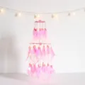 Rosa Feder Traumfänger Hänge-Dekoration mit Lichterkette, mehrstöckige Boho Zimmer Deko - Doppelschicht mit Licht / Rosa