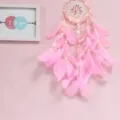 Pink dream catcher wall hanging with feathers and LED lights, cute room decoration gift. - MS7033CCD