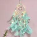 Mint green LED feather dreamcatcher wall hanging decor pendant for bedroom room gift. - MS7033ACD