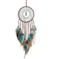 Brown dream catcher wall hanging with blue feathers, crystal pendant, and wooden beads. - 0082 Bullet Head DIY Material Kit
