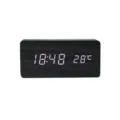 Minimalist LED wooden digital alarm clock with temperature display for modern home decor. - Rectangle / Black