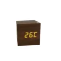 Minimalist wooden LED digital alarm clock with temperature display, USB powered cube clock. - Square / Brown
