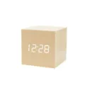 Minimalist wooden LED digital alarm clock with smart voice control and silent operation. - Square / Bamboo Green