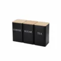Schwarzes Metall Vorratsdosen Set mit Bambusdeckel für Kaffee, Tee und Zucker, Küche. - 3-Teiliges Set (Verpackt) / Schwarz