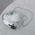 Herzförmige Spiegel Discokugel Hängeanhänger Tasche mit Silberkette und Metallhaken Party Dekor. - Kette Herz Anhänger / 15x15x5cm / Silber