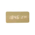 Wooden LED digital alarm clock with temperature display, sound control and USB power. - Rectangle / Bamboo Green