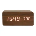 Modern wooden digital alarm clock with LED display for home desktop decor and time tracking. - Rectangle / Brown