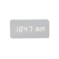 minimalist wooden led digital alarm clock with time temperature display white finish desktop - Rectangle / White