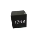 Black wooden LED digital alarm clock with sound control feature and convenient USB power supply. - Square / Black