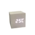 Wooden LED digital alarm clock with temperature display, modern cube design for home. - Square / White