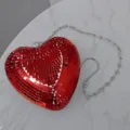 Red Heart Disco Ball Keychain Mirror Mosaic Pendant with Chain and Metal Hook Decor - Chain Heart Pendant / 15x15x5cm / Red